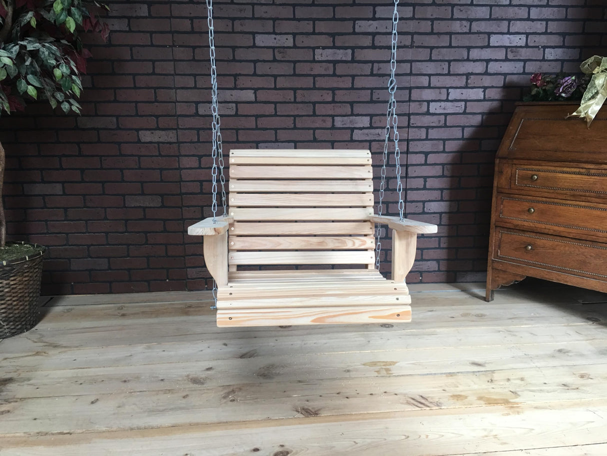 Generic 2FT Cypress Roll Porch Swing Made in USA with Hanging Hardware and Cup Holders, Unfinished Natural Wood Tone Generic