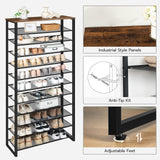 HOOBRO Shoe Rack, 12-Tier Shoe Storage Organizer, Large Capacity Shoe Shelf for Front Door Entrance, Entryway, Closet, Holds 36-48 Pairs of Shoes, Closet, Rustic Brown and Black BF127XJ01 HOOBRO