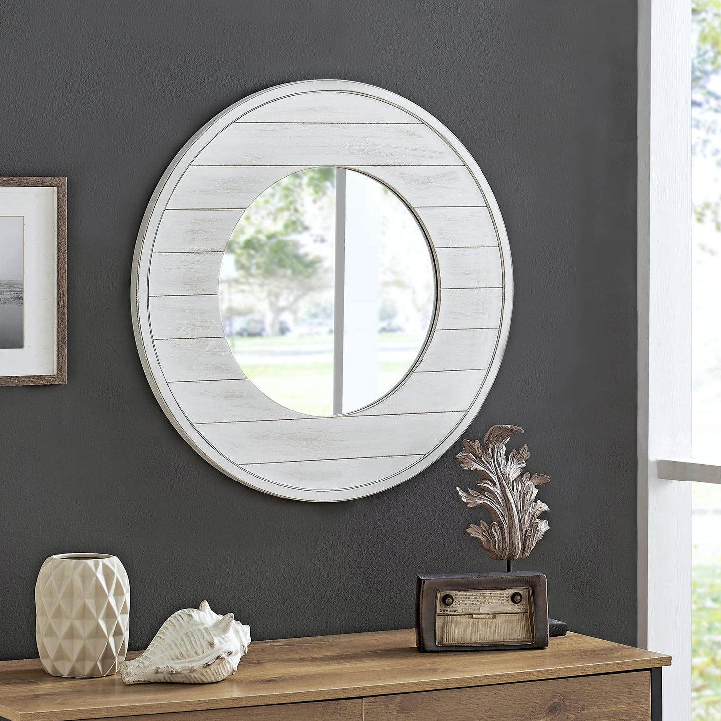 FirsTime & Co. Ellison Shiplap Accent Wall Mirror, 27", Aged White - WoodArtSupply