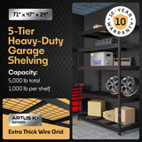 Metalkast Heavy-Duty Metal Garage Shelving | 71" H x 47" W x 24" D | Adjustable Industrial Storage Rack with Wire Shelves | 5-Tier Steel Shelving Unit, 5,000LB Capacity, Rust-Resistant Coating Metalkas