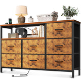 AODK Dresser with Charging Station, 52-Inch Long Dresser for Bedroom with 7 Large Fabric Drawers, Dresser TV Stand with Open Shelves for 55-Inch TV, Vintage and Vintage AODK