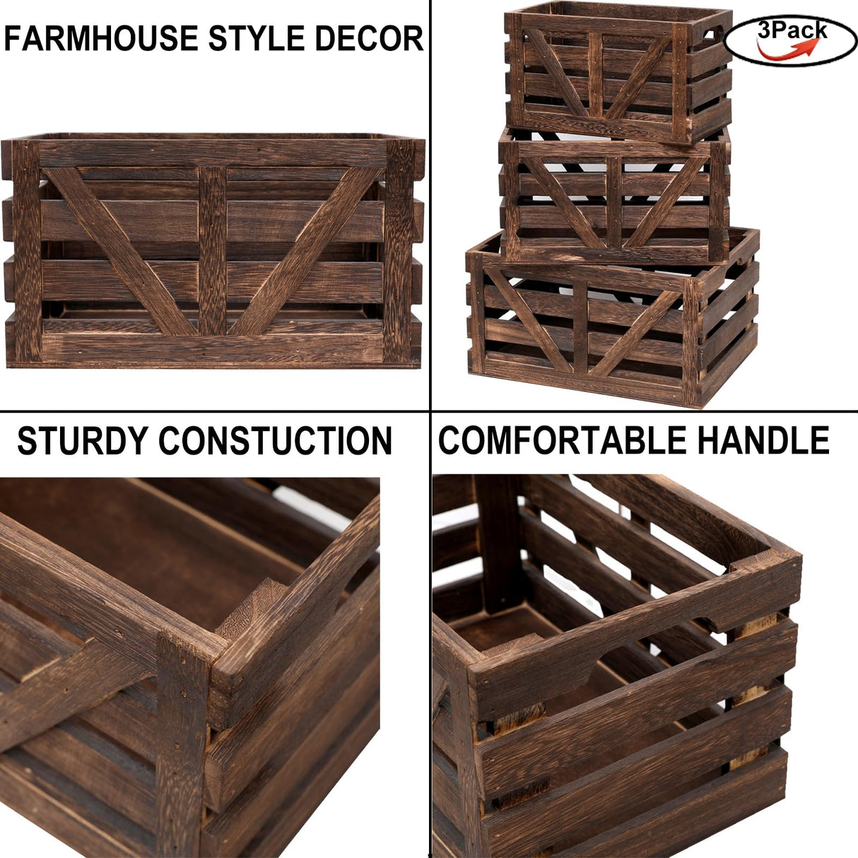 LYDWOO8D Decorative Wood Crates Nesting Crates Wooden Storage Container,Farmhouse Wood Crates for Storage,Display,Decor Boxes-Brown Set of 3 LYDWOO8D