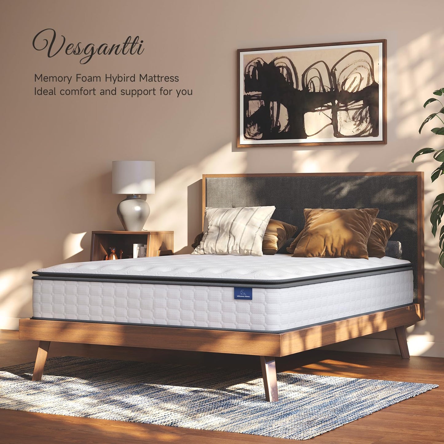 Vesgantti Full Size Mattress, 10 Inch Hybrid Full Mattress in a Box, Pillow Top Double Bed Mattress, Gel Momory Foam and Pocket Coils Innerspring Mattresses, Pressure Relief, Medium Firm Plush Feel