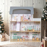 Wooden Dream Playhouse with Balcony, Doll House for Kids with Furniture, DIY Pretend Dolls Play House Toy, Girls Dollhouses Toys with 12 PCS Accessories, Birthday Gifts for Boys & Girls Ages 3+ touch us