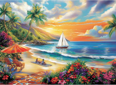 GOUOYANA Beach Diamond Art Kits for Adults, Summer Diamond Art for Beginners, DIY Full Rhinestone 5D Diamond Painting Kits (Gemstone Craft), Home Wall Decoration (12x16 inch) GOUOYANA