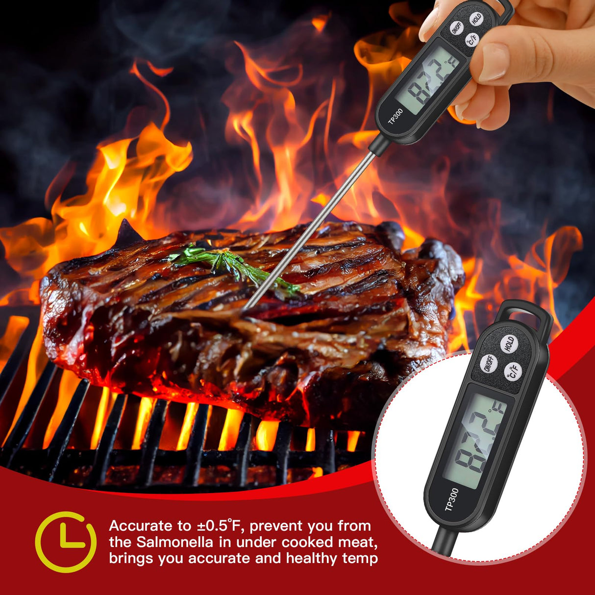 Copkim Meat Food Thermometer Food with Probe Water Liquid Instant Read Digital Thermometer Kitchen Cooking Supplies for Cooking BBQ Milk Yogurt(Black, White, Red) Copkim