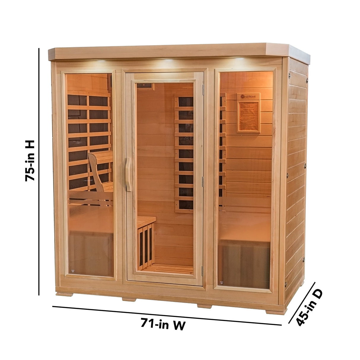 Heat Wave 4 Person Sauna Hemlock Wood Sonoma 9 Carbon Infrared Heaters MP3 Player Chromo Therapy Lighting 120V 2100W Heat Wave