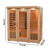 Heat Wave 4 Person Sauna Hemlock Wood Sonoma 9 Carbon Infrared Heaters MP3 Player Chromo Therapy Lighting 120V 2100W Heat Wave