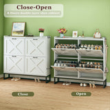 HUAHUU Shoe Cabinet with 4 Flip Drawers, Shoe Storage Cabinet with Mounted Rack & Adjustable Shelves, Shoe Cabinets Storage for Entryway, Hallway, Narrow Shoe Cabinet with Metal Legs, White HUAHUU