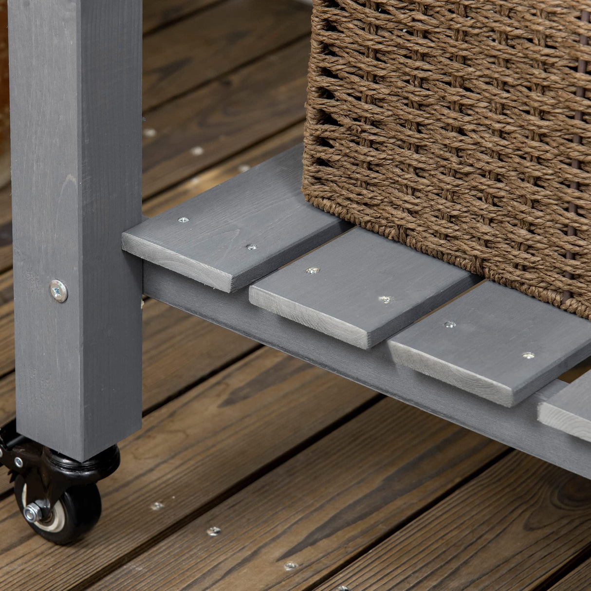 Outsunny Raised Garden Bed, 47" x 22" x 33", Elevated Wooden Planter Box w/Lockable Wheels, Storage Shelf, and Bed Liner for Backyard, Patio, Dark Gray Outsunny