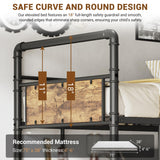 GarveeHome Loft Bunk Bed with L-Shaped Desk,Twin Loft Bed with Desk Underneath,Metal Bunk Beds with High Guardrail and Ladder for Kids/Teens/Adults,Easy Assembly, Vintage Brown GarveeHome