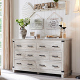 Farmhouse 7 Drawers Dresser for Bedroom, Wood Large Chest of Drawers with Thick Plank Styling, Rustic Closet Dresser for Bedroom, Living Room, Antique Brush White RedLemon