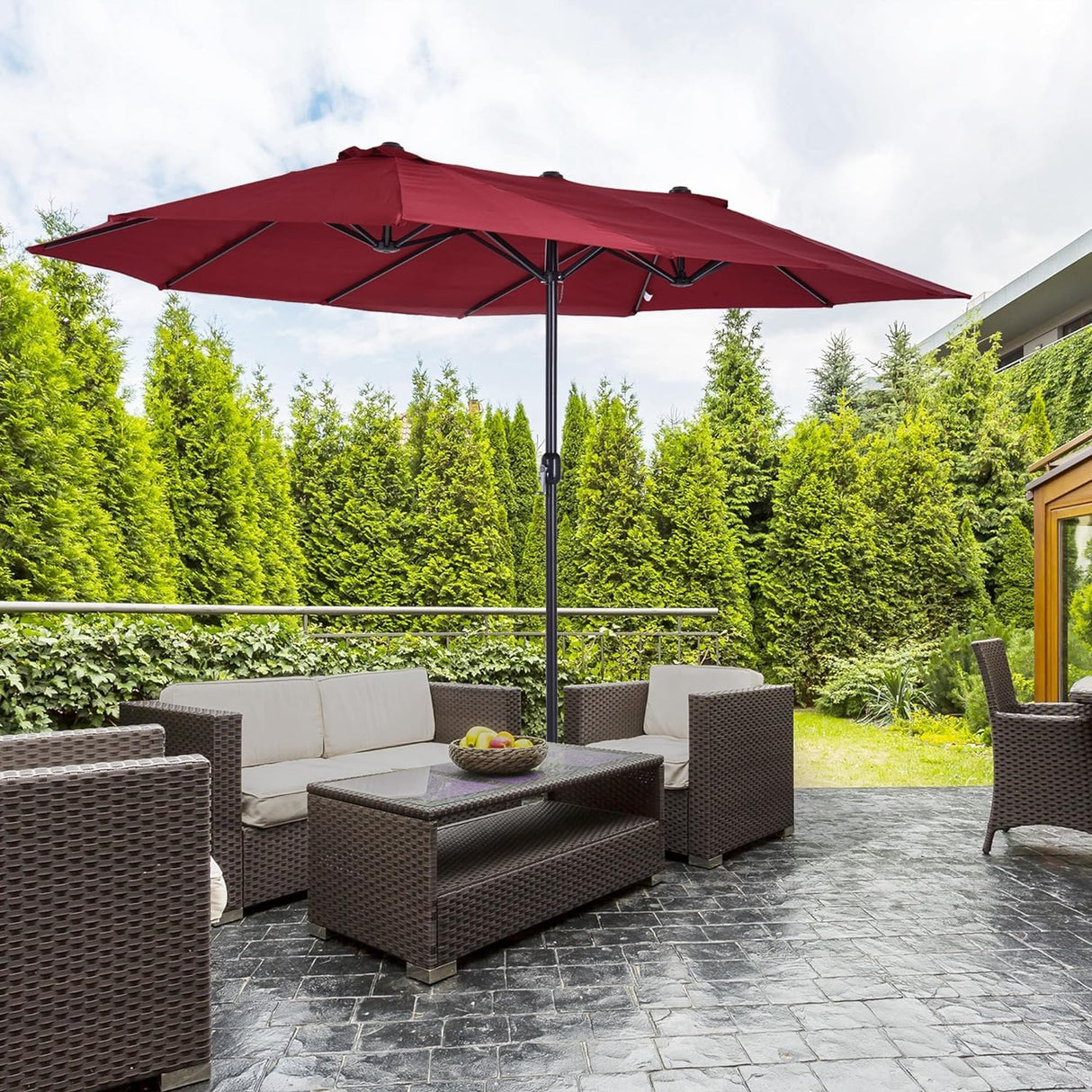 VOOYA HOME 15ft Large Patio Umbrellas Base NOT Included, Outdoor Double-Sided Umbrella with Crank Handle, UV Protective for Pool, Lawn Garden, Backyard (Pole Diameter 1.9 inch) Red VOOYA HOME