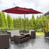 VOOYA HOME 15ft Large Patio Umbrellas Base NOT Included, Outdoor Double-Sided Umbrella with Crank Handle, UV Protective for Pool, Lawn Garden, Backyard (Pole Diameter 1.9 inch) Red VOOYA HOME