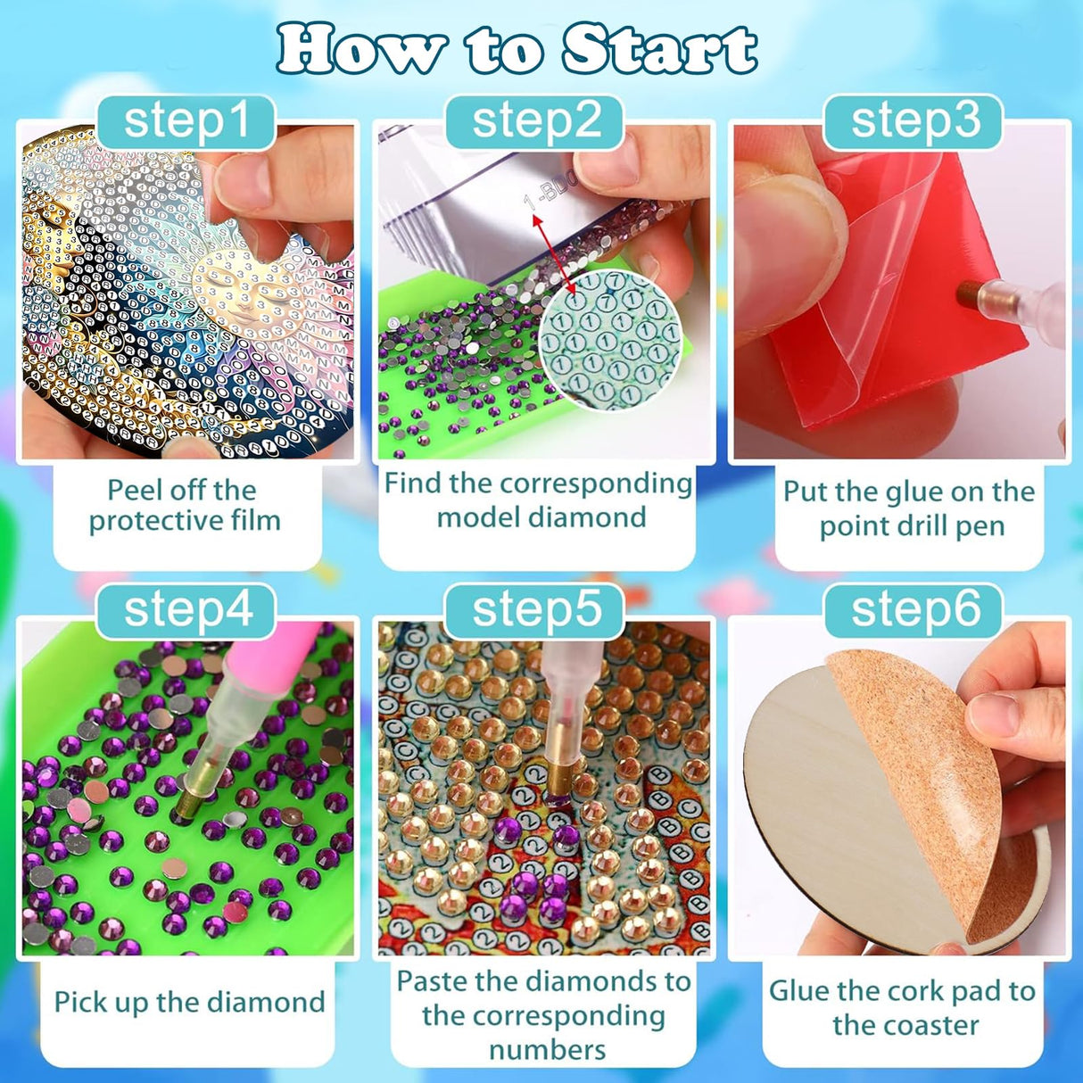 8 PCS Sun and Moon Diamond Art Coasters-Sun Diamond Painting Coasters Kits with Holder, DIY Moon Coaster Kit with Cork Bases for Adults Beginners as Gift Home Decors HITO