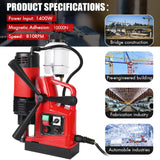 GARVEE Magnetic Drill Press, 1400W 810RPM Portable Mag Drill Press, 10-Speed Core Drilling Machine for Metal Working,10Pcs Annular Cutters Drill Bits，Red Garvee