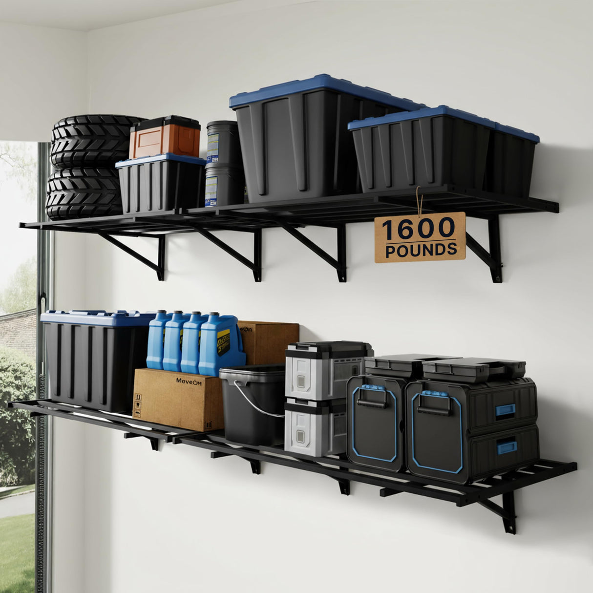 FLEXIMOUNTS 2x6ft Heavy Duty Garage Storage Wall Shelving, 1600lbs Total Weight Capacity, 2 Pack Wall Mounted Storage Rack, 24x75 inch Rack Floating Shelves for Garage Organization, Snap Assembly FLEXIMOUNTS