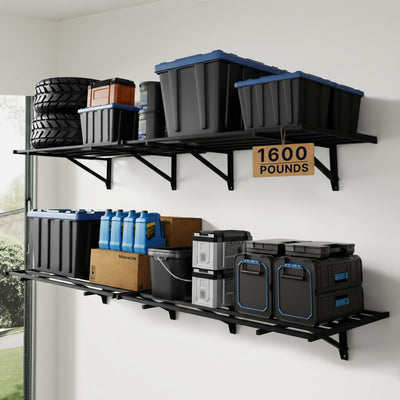 FLEXIMOUNTS 2x6ft Heavy Duty Garage Storage Wall Shelving, 1600lbs Total Weight Capacity, 2 Pack Wall Mounted Storage Rack, 24x75 inch Rack Floating Shelves for Garage Organization, Snap Assembly