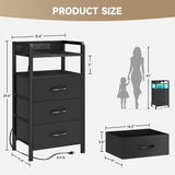 Lazzanto Night Stand Bedside Charger Bedroom - Nightstand with Charging Station & LED Light Strip, Night Stand with Storage Shelf & 3 Fabric Drawers, Morden End Table with U-S-B Ports & AC Outlets Lazzanto