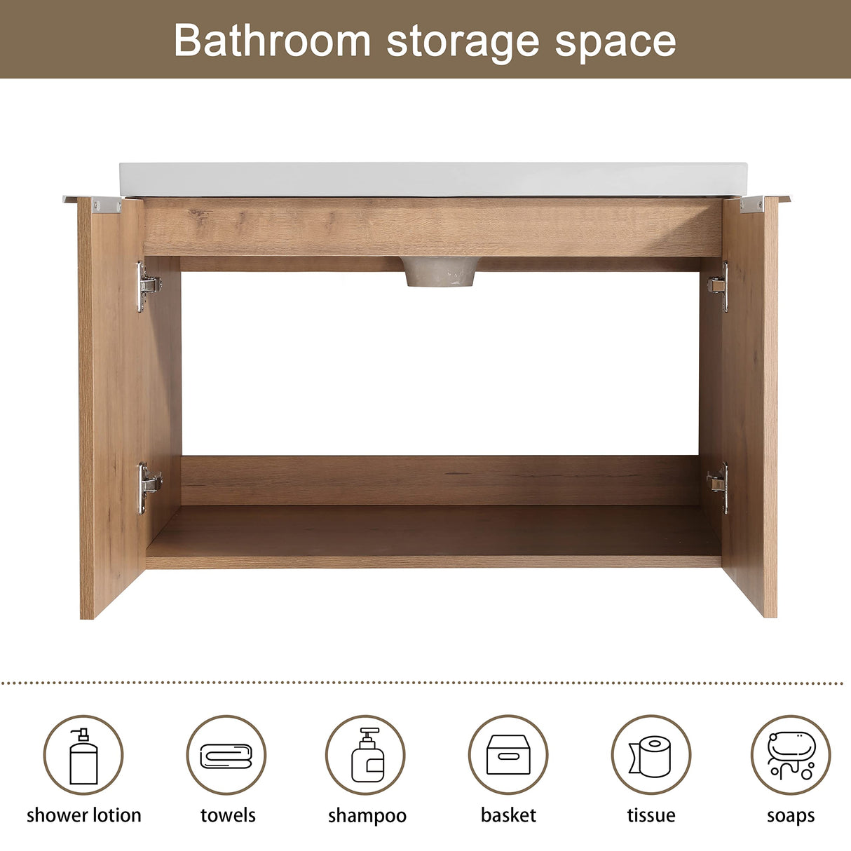 JENTORIA 72" Bathroom Vanity with Sink, 72 Inch Floating Vanity, Double Sink Wall Mounted Vanity Combo, Modern Brown Bathroom Vanity Set with 4 Doors and White Basin Sink JENTORIA