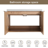 JENTORIA 72" Bathroom Vanity with Sink, 72 Inch Floating Vanity, Double Sink Wall Mounted Vanity Combo, Modern Brown Bathroom Vanity Set with 4 Doors and White Basin Sink JENTORIA