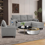 Portaforta Sectional Sofa Set, 77" Convertible Sofa and Accent Chair, Small 3 Seat L Shaped Couch with Storage Ottoman and Side Pockets, Modern Couch for Living Room, Office, Apartment, Light Grey Portaforta