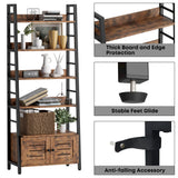 IRONCK Rustic Brown 4-Tier Industrial Ladder Bookshelf with Louvered Doors and Cabinet IRONCK