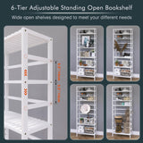 HITNET Bookshelf, 6-Tier Tall Bookcase Freestanding Bamboo Book Shelf Bathroom Storage Organizer with Adjustable Shelves, White HITNET