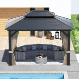 WELYAS Aluminum Hardtop Gazebo 10' X 12' Heavy Duty All Weather Black Gazebos with Galvanized Steel Double Metal Roof for Garden Patio Deck Backyard, Curtains and Netting Included WELYAS