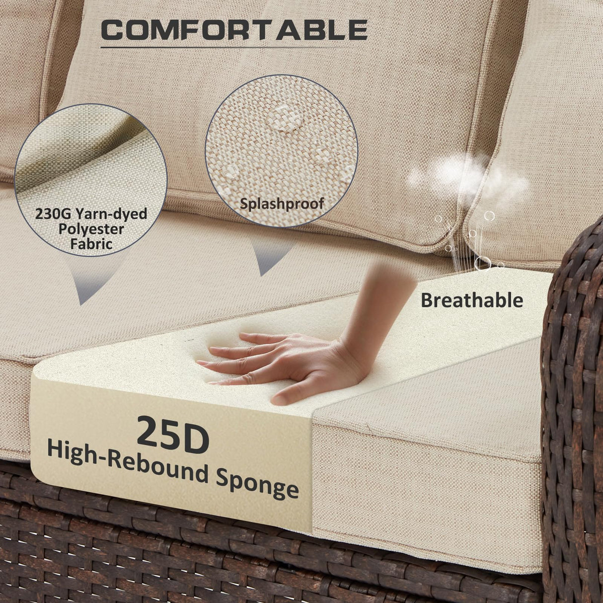 Suvivityse 6 Pieces Outdoor Patio Furniture Set Wicker Sectional Couch Conversations Sets Rattan Sofa with 360° Swivel Rocking Chairs for Lawn Garden Poolside Backyard (Brown) Suvivityse