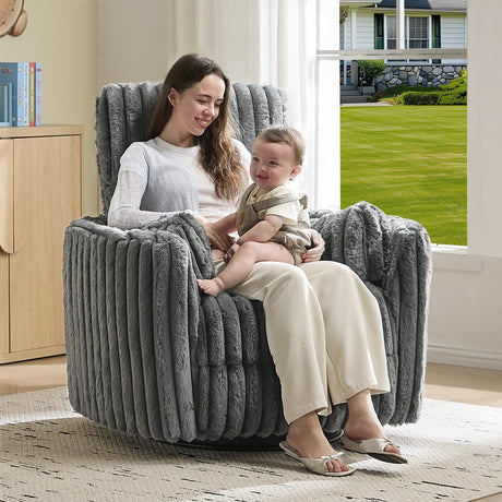 Jocisland Power Rocking Nursery Chair, Oversized Recliner Swivel Glider Chairs for Adults with 2 Pillows, USB & Type-C, Cozy Reclining Armchair for Living Room, Bedroom, Nursing, Grey Corduroy Jocisland