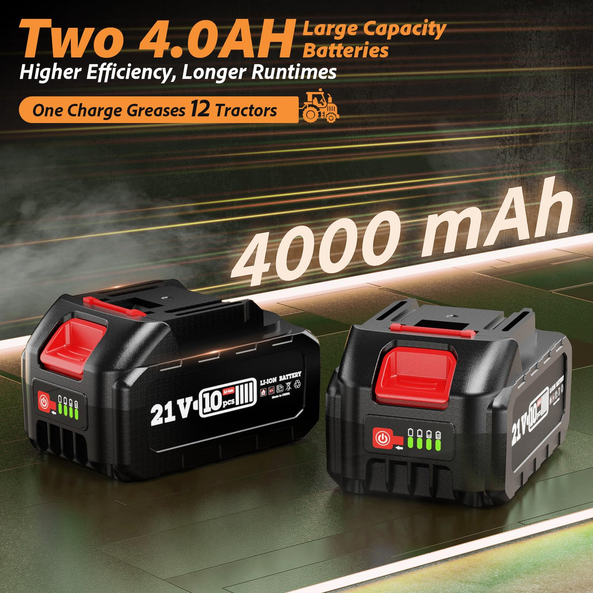 TaskStar 2-in-1 Electric Grease Gun:12000 PSI, 5.3 oz/min Flow Battery Powered Cordless Grease Gun with 2 * 4.0 Ah Batteries and Charger, LED Light, 90 Degree Coupler Adapter, Orange TaskStar