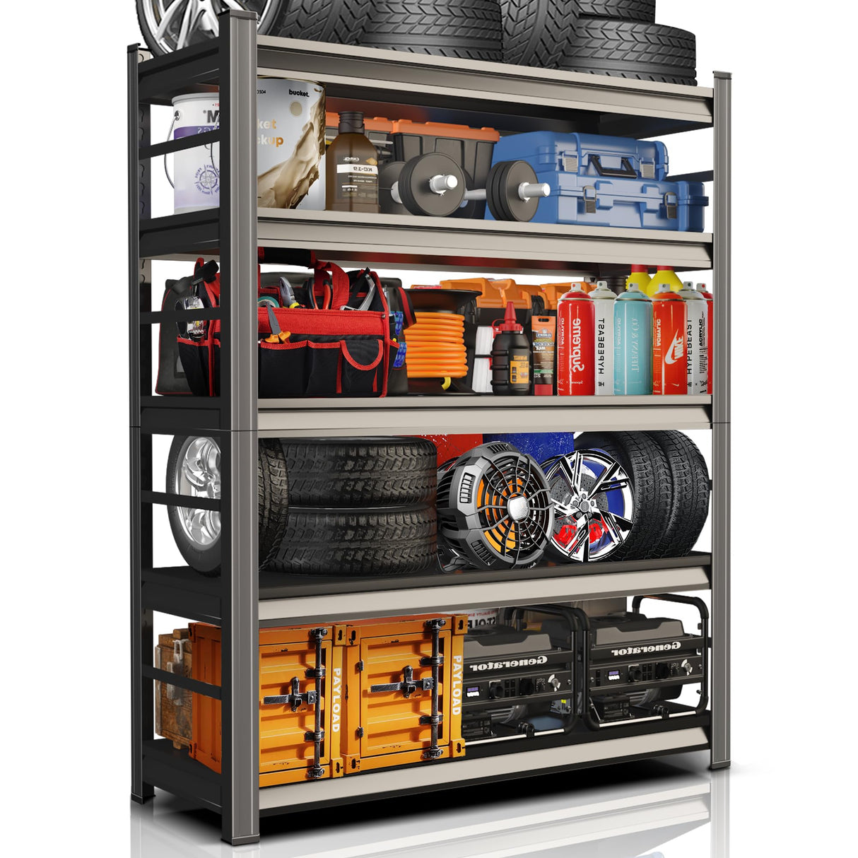 72" H, 3000 lb. Heavy Duty Storage Shelving Unit | Adjustable 5-Tier Metal Garage Storage Shelves | Easy to Assemble, Storage Shelves for Basements and Garages, 72 "H*36 "W*16 "D Metallitrend