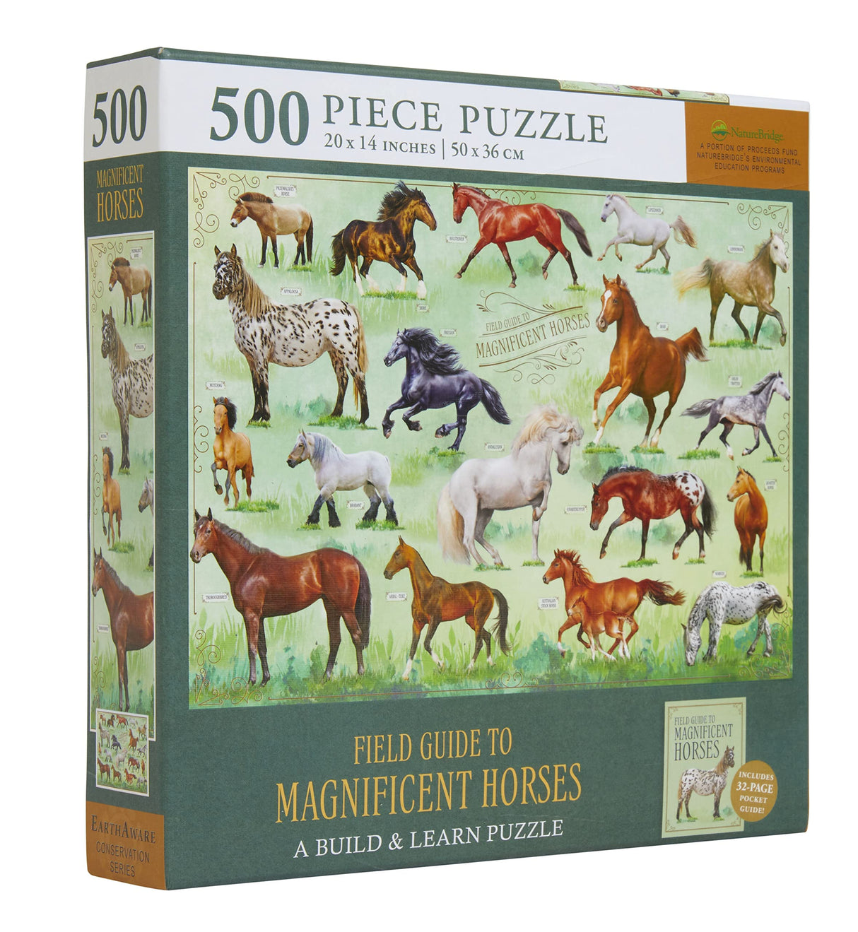 Horses Jigsaw Puzzle, 500 Pieces - Magnificent Horses, 20" x 14" - with 32 Page Pocket Field Guide - Great Gift for Horse Lovers Insight Editions