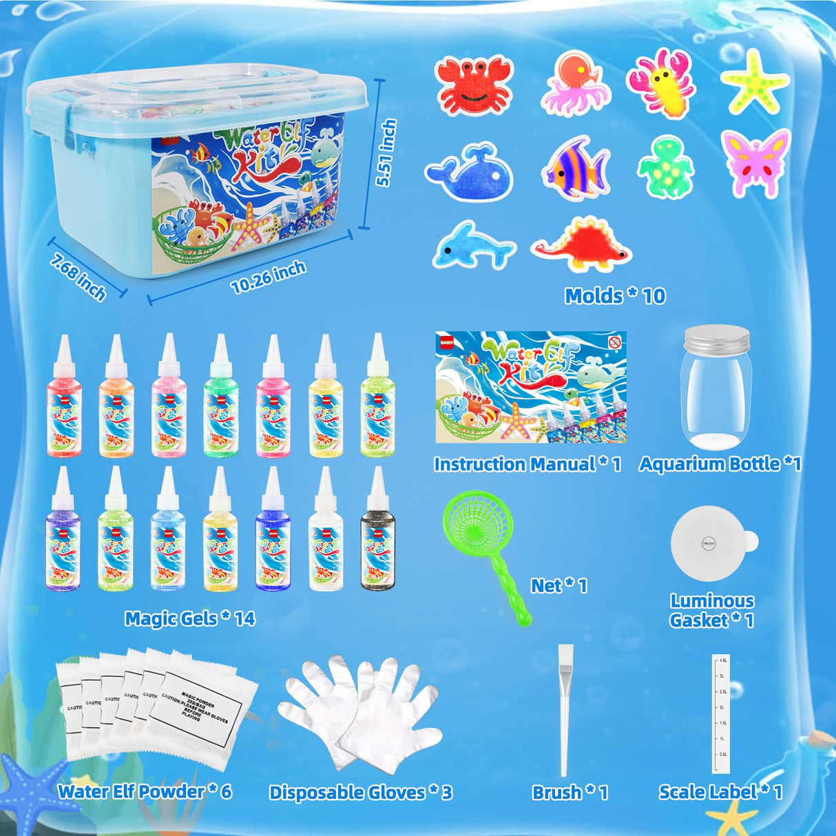 QANIY Magic Water Elf Toy Kit, Crafts for Kids Ages 4-8, Squishy Maker Set with 14 Magic Gels and 10 Molds, Aqua Fairy for Kids, Make Your Own Squishies Toys QANIY