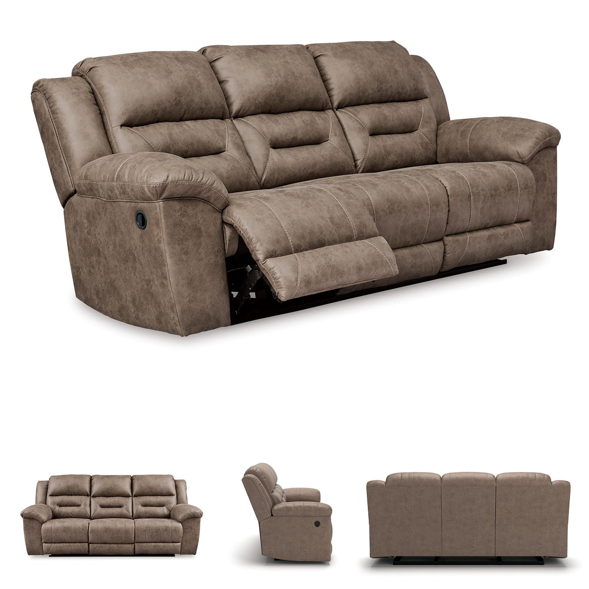 Signature Design by Ashley Stoneland Faux Leather Manual Pull Tab Reclining Sofa, Light Brown Signature Design by Ashley