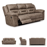 Signature Design by Ashley Stoneland Faux Leather Manual Pull Tab Reclining Sofa, Light Brown Signature Design by Ashley