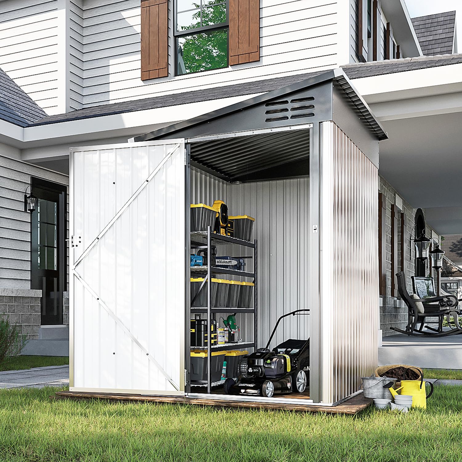 Aoxun 6' x 4' Storage Shed Lean to Storage Shed, Outdoor Metal Wall Side Storage Sheds, Outdoor Storage Cabinet for Patio, Garden, Lawn (Brown) - WoodArtSupply