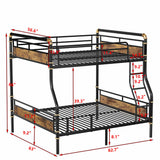 SIMPLEZC Upgraded Version Heavy Duty Thicken Metal Full XL Over Queen Bunk Bed, Best Industrial Bunk Bed Full Over Queen Size for Adults, Convertible into 2 Beds with Wood Board, Water Pipe Design SIMPLEZC