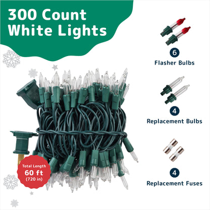 PREXTEX 300 Count Clear Christmas Tree Lights with Green Wire - 60 ft Warm White Twinkle Lights for Indoor or Outdoor Use - Holiday Fairy String Lights for Christmas Trees, Patios, and More