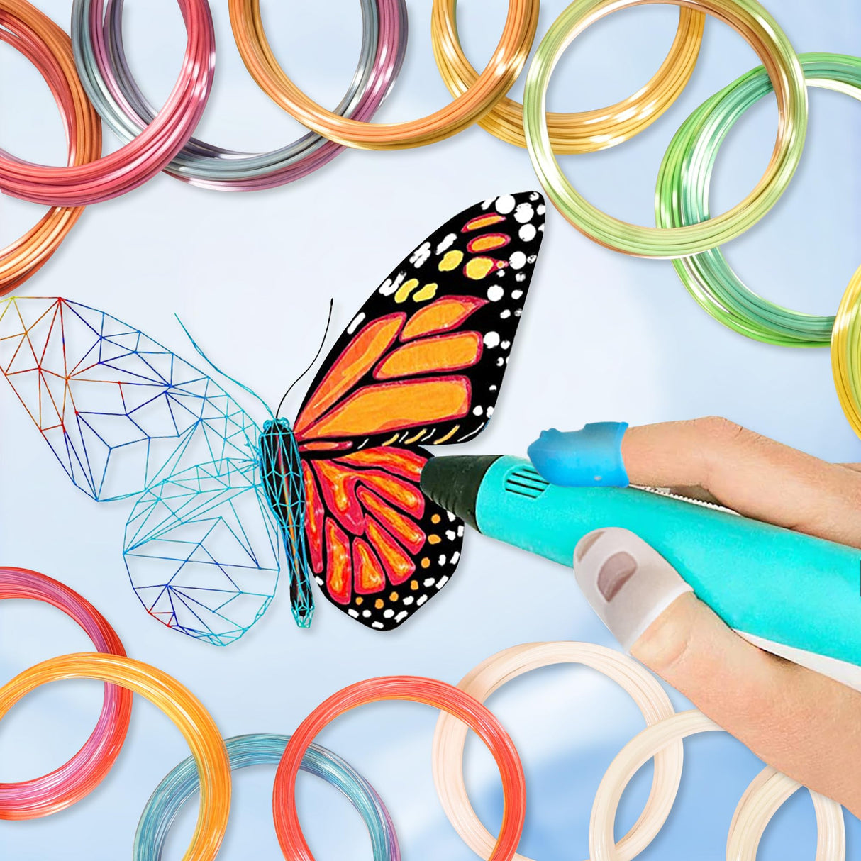 MIKA3D 5 Colors 3D Printing Pen Filament Refill, Each 10m, One Glowing in Dark PLA, One Clear Rainbow PLA, 3 Different Color Silk Rainbow PLA, Total 50m 3D Printer Filament Sample Pack MIKA3D