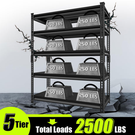 SDXYSTCE Garage Shelving Heavy Duty 2500LBS Loads, 48" W Adjustable Garage Storage Shelves, 5-Tier Metal Shelving Units and Storage, Industrial Utility Shelf, 48" Wx18 Dx78 H,Black SDXYSTCE