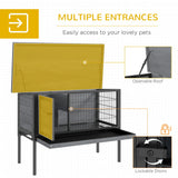 PawHut Rabbit Hutch Elevated Bunny Cage Small Animal Habitat with Metal Frame, No Leak Tray, Metal Wire Pan and Openable Water-Resistant Asphalt Roof for Indoor/Outdoor Gray PawHut