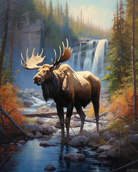 ZUVRDIAI Paint by Numbers, Mountain Waterfall Moose, Adult Crafts Adult Paint by Number Kits, Arts Crafts for Home Decor(No Frame, 16x20 Inch) ZUVRDIAI