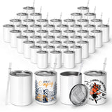 AGH 10OZ sublimation wine tumblers blanks, 50Pack Straight Stainless Steel Tumblers with Lids and Straw, Double Wall Vacuum Insulated Cups Water Tumbler for Hot & Cold Drinks AGH