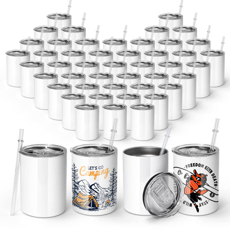 AGH 10OZ sublimation wine tumblers blanks, 50Pack Straight Stainless Steel Tumblers with Lids and Straw, Double Wall Vacuum Insulated Cups Water Tumbler for Hot & Cold Drinks AGH