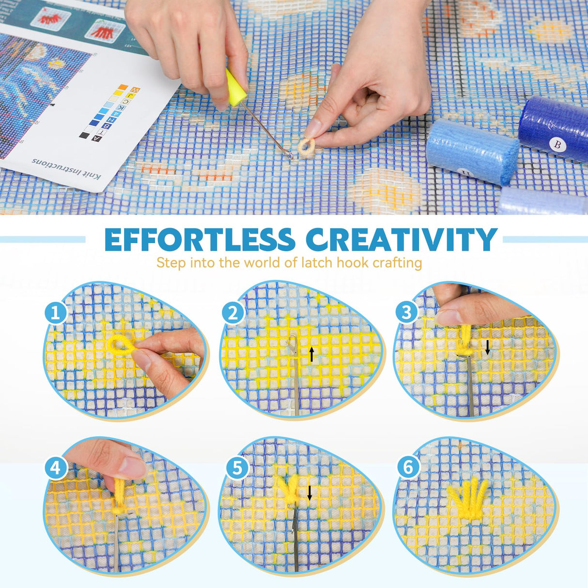 EsLuker.ly Latch Hook Rug Kit DIY Crochet Carpet for Adults Kids Beginners, Starry Sky Patterns Pre-Printed Canvas Yarn Rug Hooking Kits, Creative Craft Home Decor Ideal for Learning Rug Making EsLuker.ly