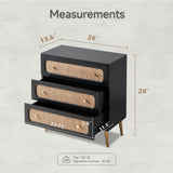 LONYKE Wicker Rattan Chest of Drawers, 3-Drawer Dresser, Black Finish Wooden Storage Cabinet, Modern Farmhouse Accent Table, Boho Mid-Century Coastal Sideboard LONYKE