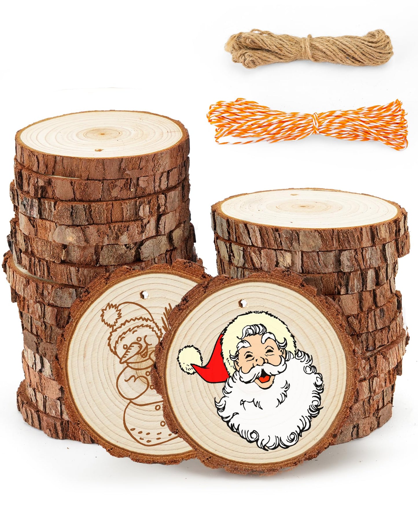 Unfinished Wood Slices with Holes for Crafts 3.5-4 inches Round Wood Circles with Bark Natural Wooden Slices Craft Wood Slices for Ornaments Bulk Blank Wood Circles Wooden Chips Round Wood Chips 26PCS