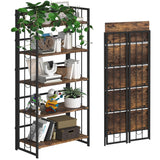 Folding 5-Tier Vintage Bookshelf by 4NM - Rustic Brown and Black Storage Solution 4NM